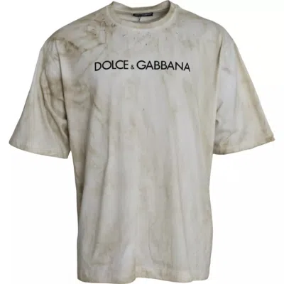 Dolce & Gabbana Off White Logo Cotton Crew Neck T-shirt In Gray
