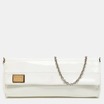 Pre-owned Dolce & Gabbana Off White Patent Leather Miss Martini Chain Clutch