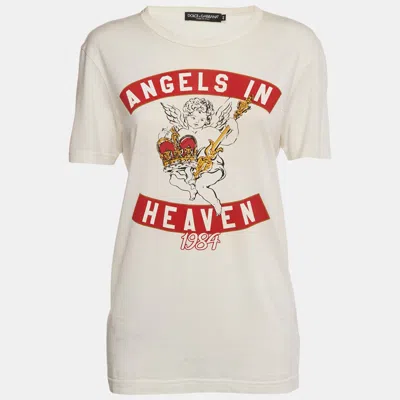 Pre-owned Dolce & Gabbana Off-white Printed Jersey T-shirt M