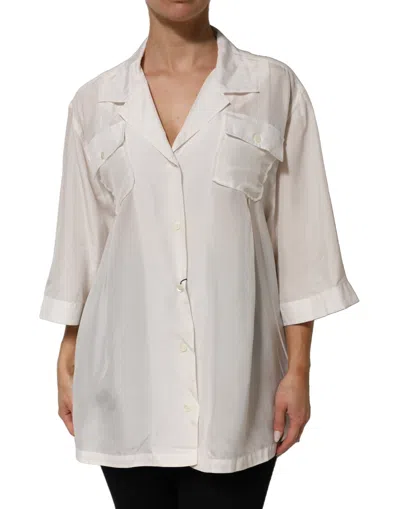 Pre-owned Dolce & Gabbana Off White Silk Button Down Polo Shirt Women's Top ()