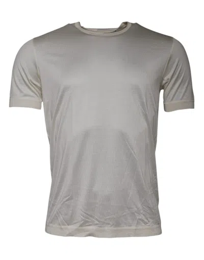 Pre-owned Dolce & Gabbana Off White Silk Crew Neck Short Sleeve Men's T-shirt ()