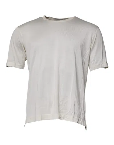 Pre-owned Dolce & Gabbana Off White Silk Crew Neck Short Sleeve Men's T-shirt ()