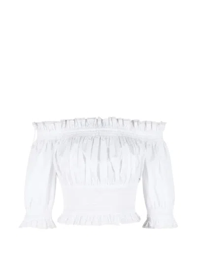 Dolce & Gabbana Off-shoulder Mini Top With Elasticated Trim - Size 38 In White