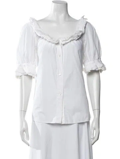Pre-owned Dolce & Gabbana Off-the-shoulder Short Sleeve Blouse In White