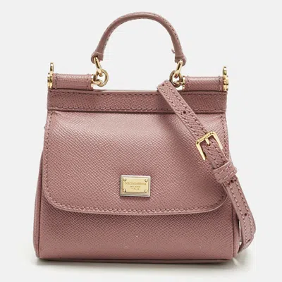 Pre-owned Dolce & Gabbana Old Rose Leather Micro Miss Sicily Top Handle Bag In Pink