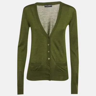 Pre-owned Dolce & Gabbana Olive Green Wool Blend Cardigan M