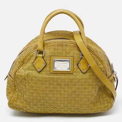 Pre-owned Dolce & Gabbana Olive Green Woven Leather Miss Biz Satchel