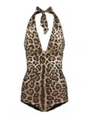 Dolce & Gabbana Leopard-print Swimsuit In Brown