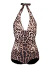 Dolce & Gabbana Women Leopard Printed Sensitive Fabric One-piece Swimsuit In Multi