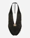 Dolce & Gabbana One-piece Swimsuit With Bead Fringing In Black
