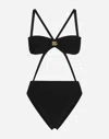 Dolce & Gabbana One-piece Swimsuit With Dg Logo And Laces In Black