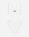 Dolce & Gabbana One-piece Swimsuit With Dg Logo And Laces In White