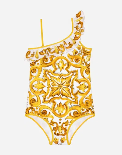 DOLCE & GABBANA ONE-PIECE SWIMSUIT WITH YELLOW MAJOLICA PRINT