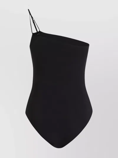 Dolce & Gabbana One-shoulder Asymmetrical Neckline Swimsuit With Double Straps In Black