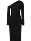 Dolce & Gabbana One-shoulder Long-sleeve Gathered Organza Midi Dress In Black