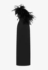 Dolce & Gabbana Feather Asymmetric High-slit Gown In Black