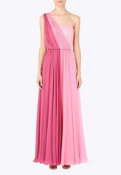 Dolce & Gabbana One-shoulder Gathered Ombre Gown In Pink