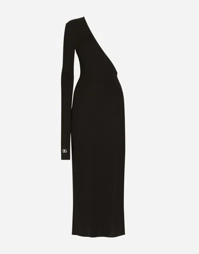 Dolce & Gabbana One-shoulder Jersey Dress With Detached Sleeve Detail In Black
