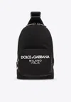 Dolce & Gabbana One-shoulder Logo Print Backpack In Black
