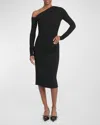 Dolce & Gabbana One-shoulder Long-sleeve Gathered Organza Midi Dress In Black