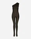 Dolce & Gabbana One-shoulder Tulle Jacquard Jumpsuit In Black