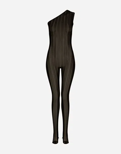 DOLCE & GABBANA ONE-SHOULDER TULLE JACQUARD JUMPSUIT