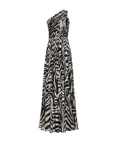 Dolce & Gabbana Zebra-print One-shoulder Chiffon Dress In Multicolor