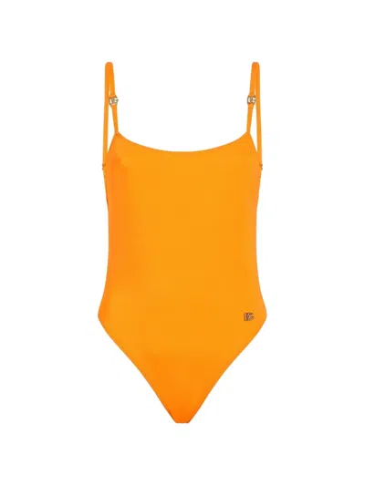 Dolce & Gabbana Logo-embellished Jersey One-piece In Orange