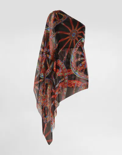 Dolce & Gabbana One-shoulder Carretto-print Chiffon Dress In Multi