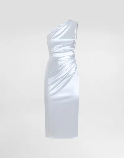 Dolce & Gabbana One-shoulder Dress In Stretch Satin In Gray