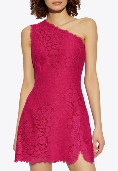 Dolce & Gabbana One-shoulder Lace Mini Dress In Pink