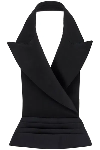 Dolce & Gabbana Open-back Wool And Silk Blend Vest In Black