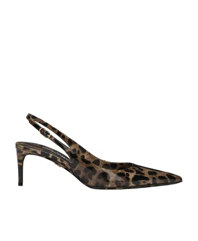 Dolce & Gabbana Animalier Brown Calf Leather With Heel In Multi