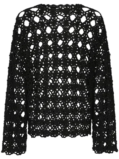 Dolce & Gabbana Crochet-knit Cotton Sweater In Black