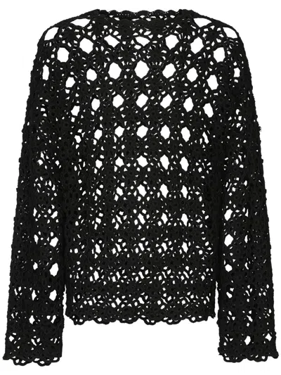 Dolce & Gabbana Crochet-knit Cotton Jumper In Black