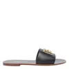 Dolce & Gabbana Flat Leather Slide Sandals With Front Embellishment In Black