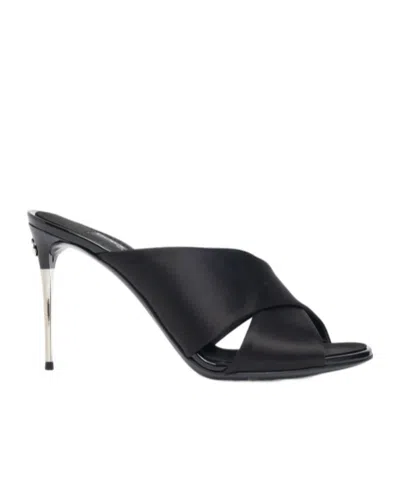 Dolce & Gabbana Satin Mules With Metal Heel. In Black