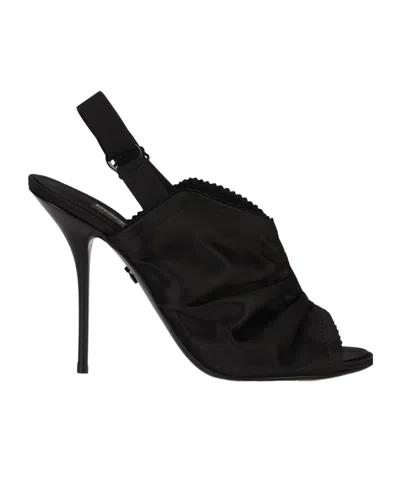 Dolce & Gabbana Satin Slingbacks With Corset-style Fastening In Black