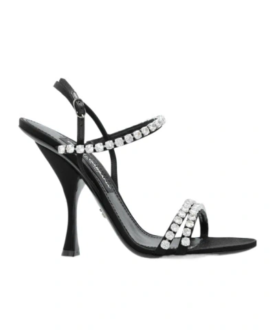 Dolce & Gabbana Crystal-embellished Satin Sandals In Black