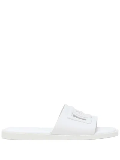 Dolce & Gabbana White Sandals With Logo Detail In Rubber Man In Multi