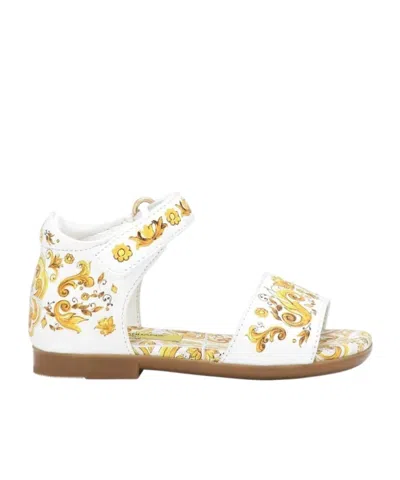 Dolce & Gabbana Kids' Majolica-print Leather Sandals In White