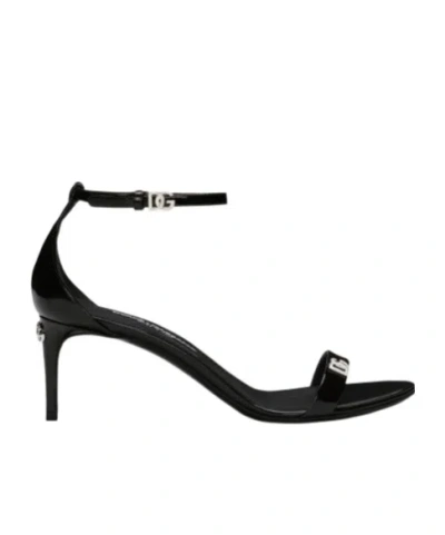 Dolce & Gabbana Dolce&gabbana Black Patent Leather Sandal With Logo In Grey