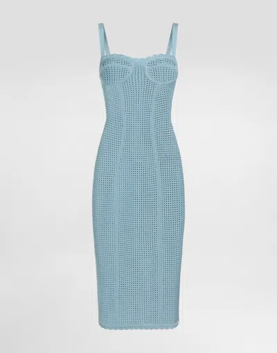 Dolce & Gabbana Openwork Knit Bustier Dress In Blue