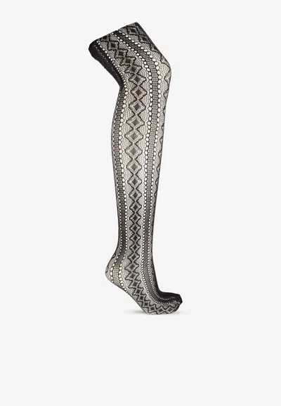 Dolce & Gabbana Openwork Lace Tights In Black