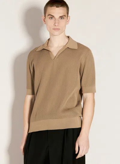 Dolce & Gabbana Openwork V-neck Polo Shirt In Brown