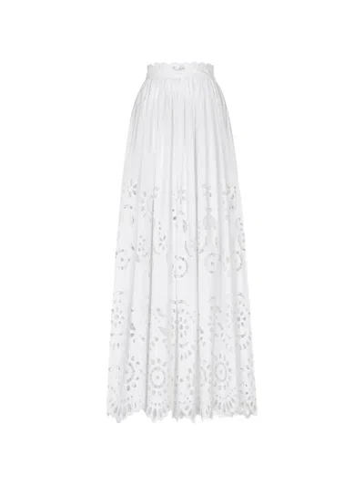 Dolce & Gabbana Openwork-embroidery Pleated Maxi Skirt In White