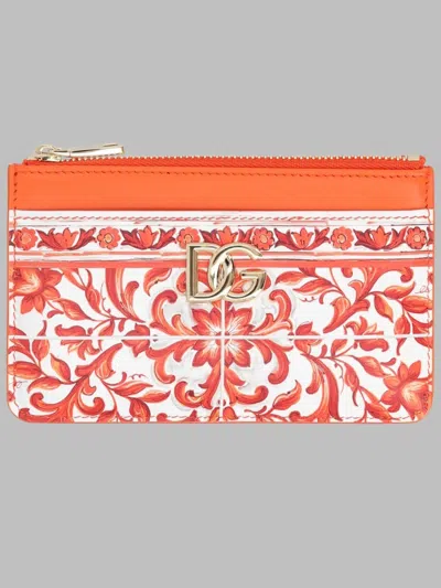 Dolce & Gabbana Calf Leather Card Case In Orange