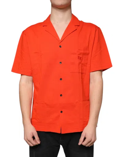 Dolce & Gabbana Cotton Button Down Casual Polo Men's Shirt In Orange