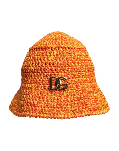 Dolce & Gabbana Orange Cotton Crochet Dg Logo Bucket  Hat