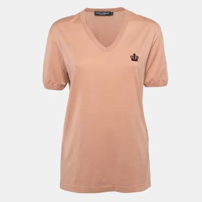 Pre-owned Dolce & Gabbana Orange Cotton Knit V-neck T-shirt L